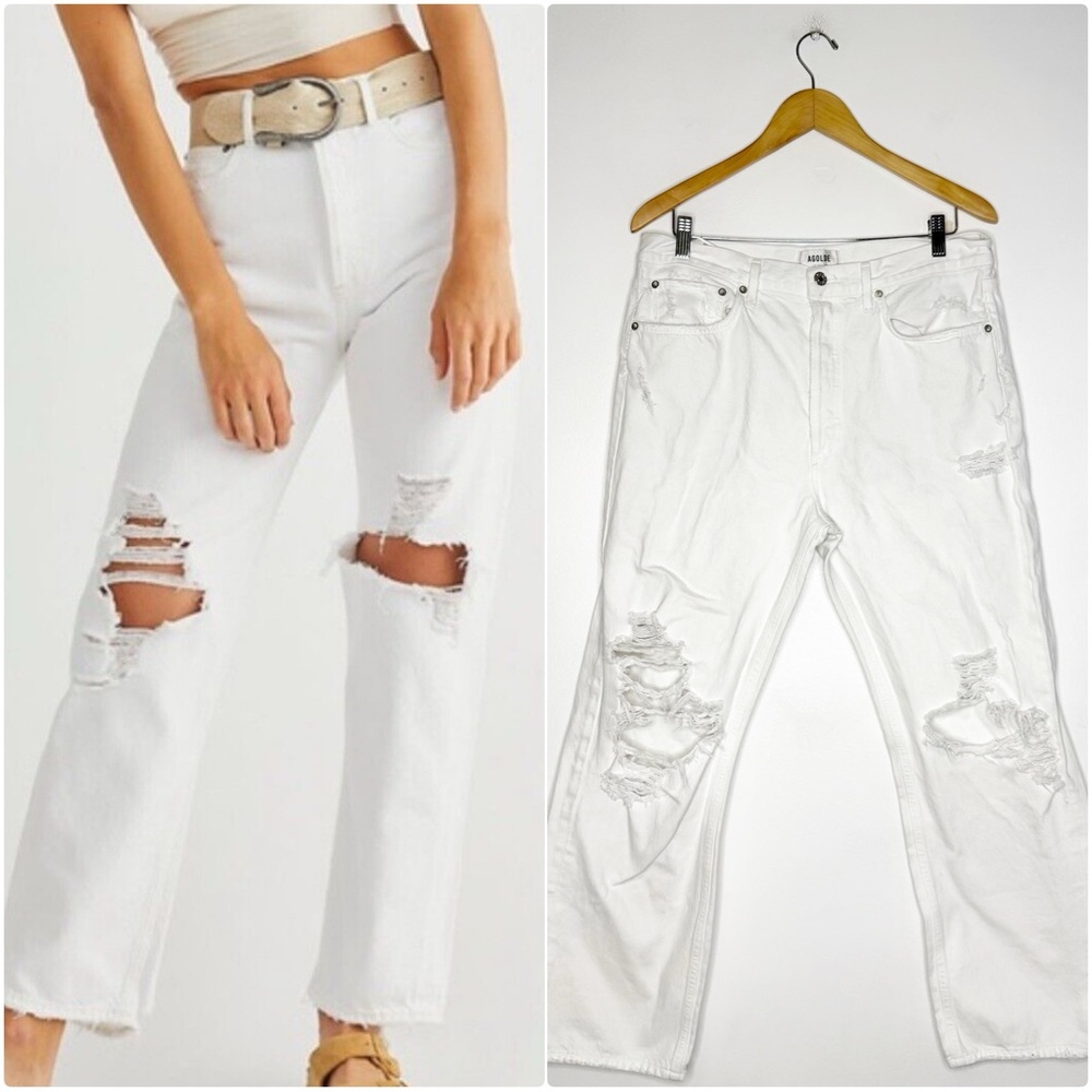 Agolde White Distressed 90’s Straight Leg Jeans Size 31